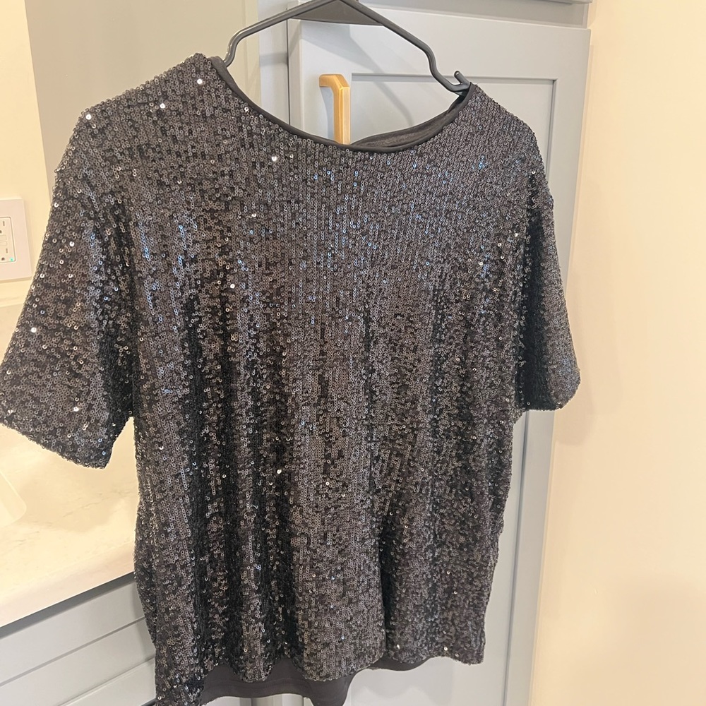 Black Sparkle Short Sleeve Top